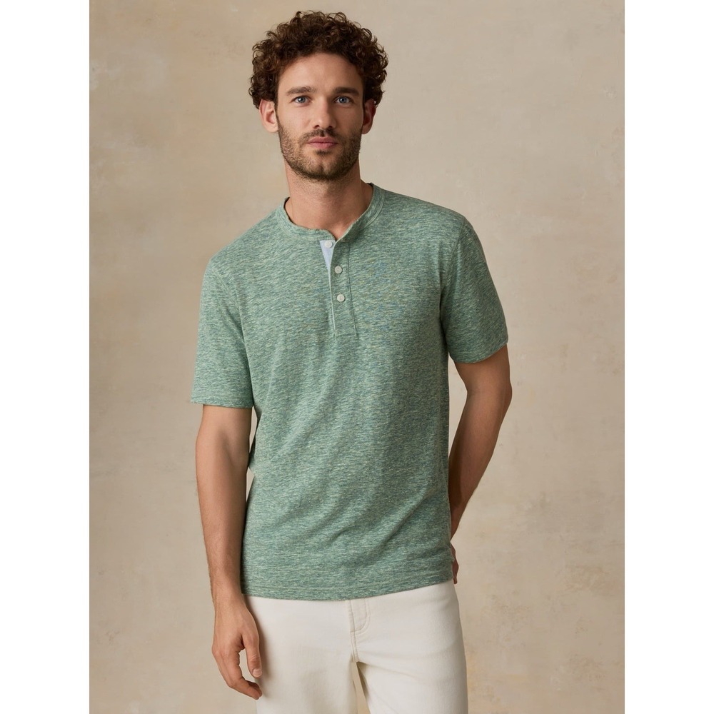 Faherty Short Sleeve Breeze Henley Sz M Heather Blue Green Preppy Dadcore $78